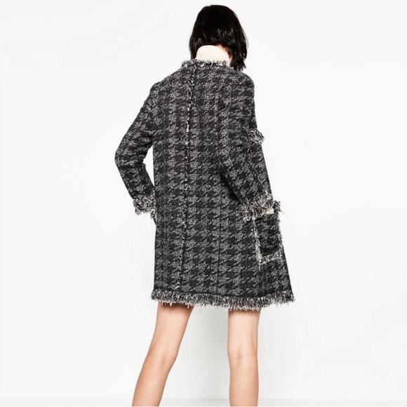 NWT RARE Luxury Classic Minimalist Zara Houndstooth Tweed Fringe Coat/Jacket - Picture 5 of 17